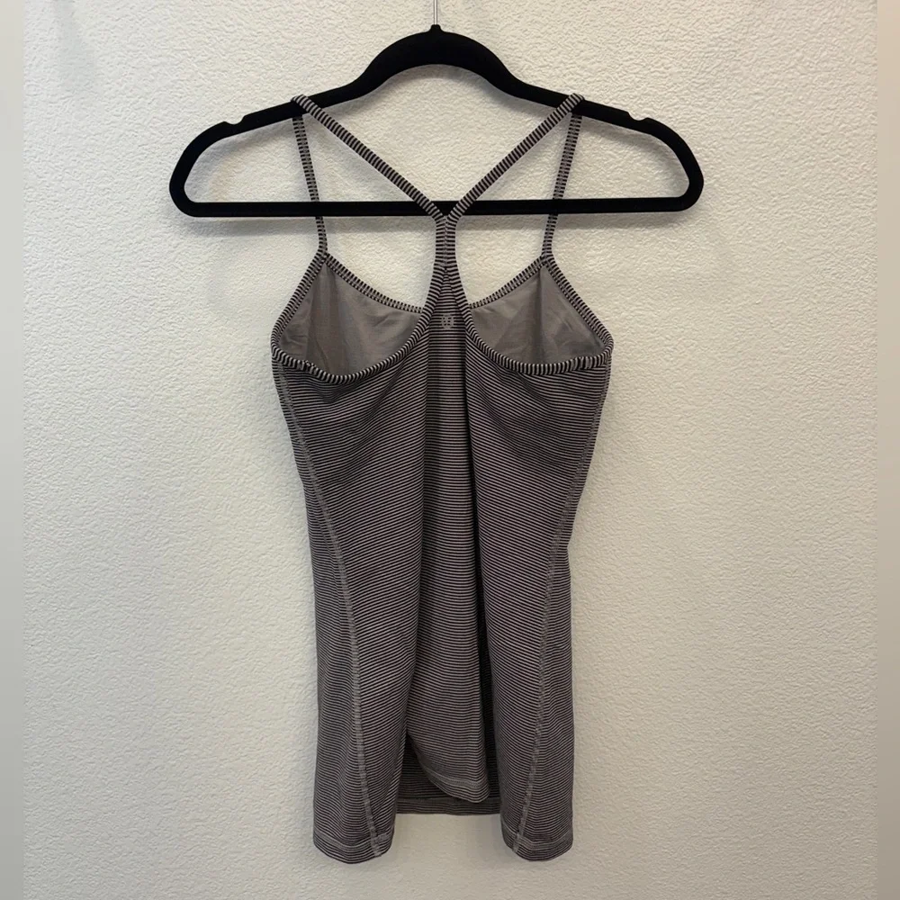 Lululemon Power Y Tank *Luon Tonka Stripe Black Grey Sporty Yoga Lulu Size 8